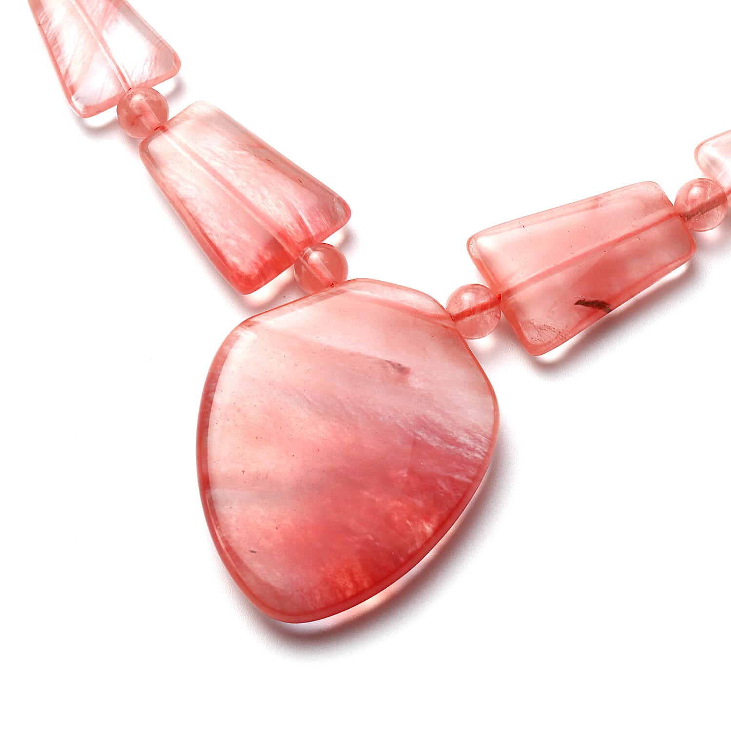 Cherry Quartz Necklace (Size - 18 with 2 inch Extender) in Stainless Steel 224.50 Ct.