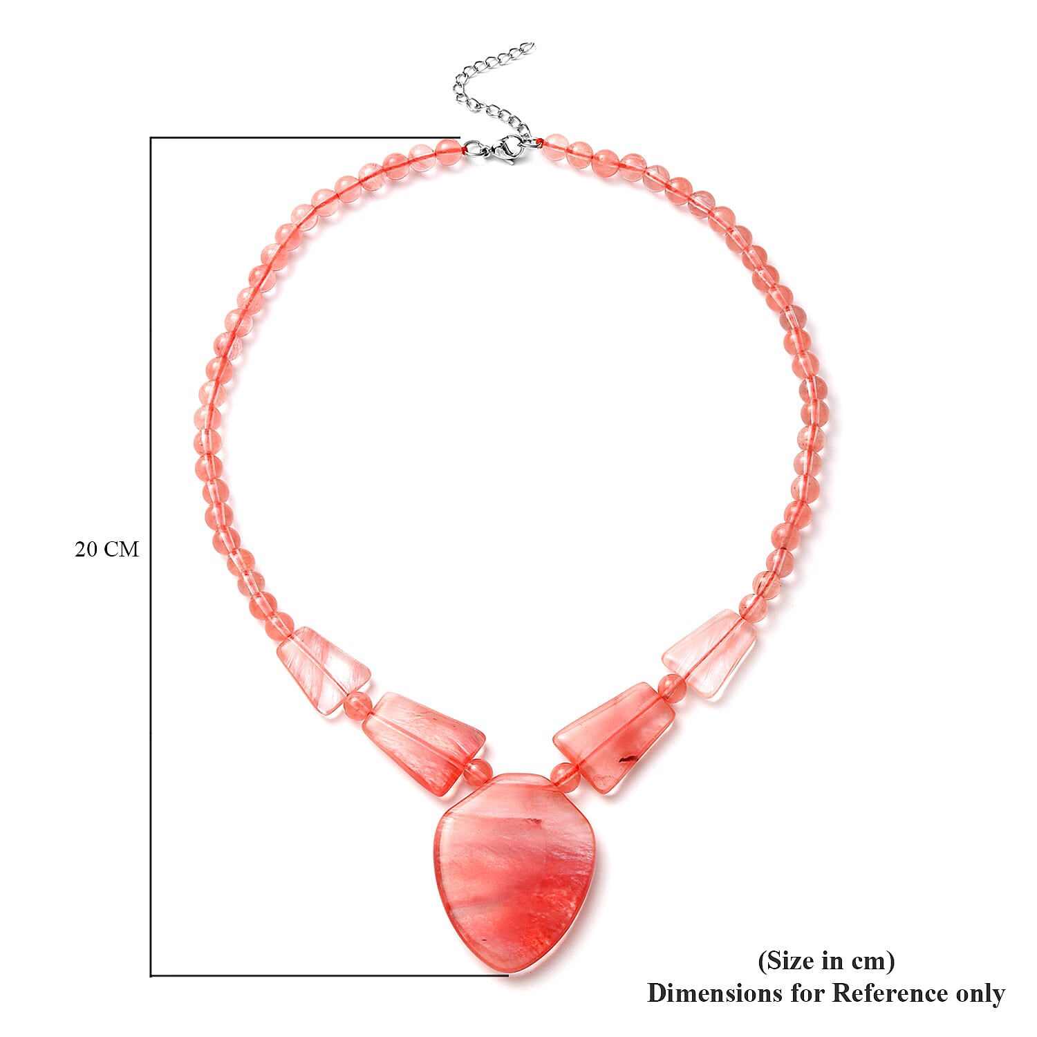 Cherry Quartz Necklace (Size - 18 with 2 inch Extender) in Stainless Steel 224.50 Ct.