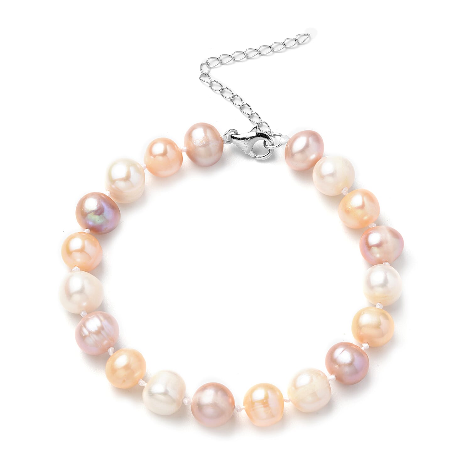 Multi Colour Freshwater Pearl Bracelet (Size - 8.5 with Extender) in Sterling Silver