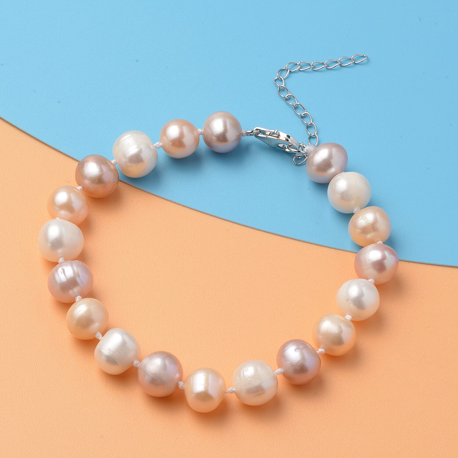 Multi Colour Freshwater Pearl Bracelet (Size - 8.5 with Extender) in Sterling Silver
