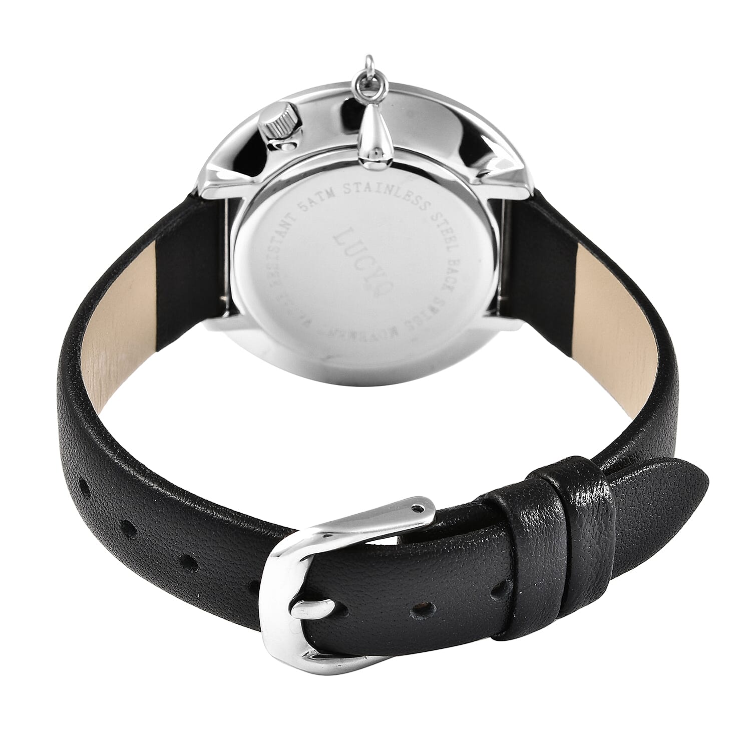 36mm Case:#304 stainless steel case+#304 stainless steel fittings,Movement:Ronda 762 two second hands/Swiss Movement,Brand:LUCYQ,Plated:IPS plating,Dail:black literal+4pcs UP nail+blue sapph