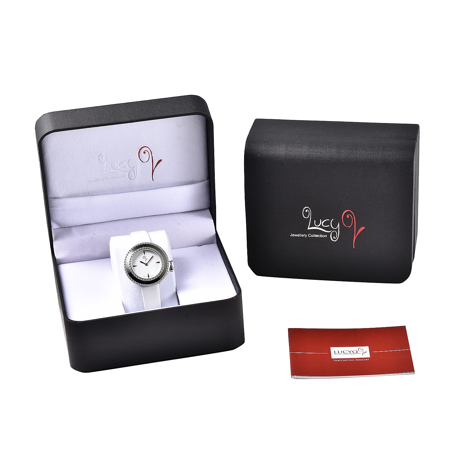 Lucy Q Swiss Movement 5 ATM Water Resistent Watch with Charm with White Strap in Stainless Steel