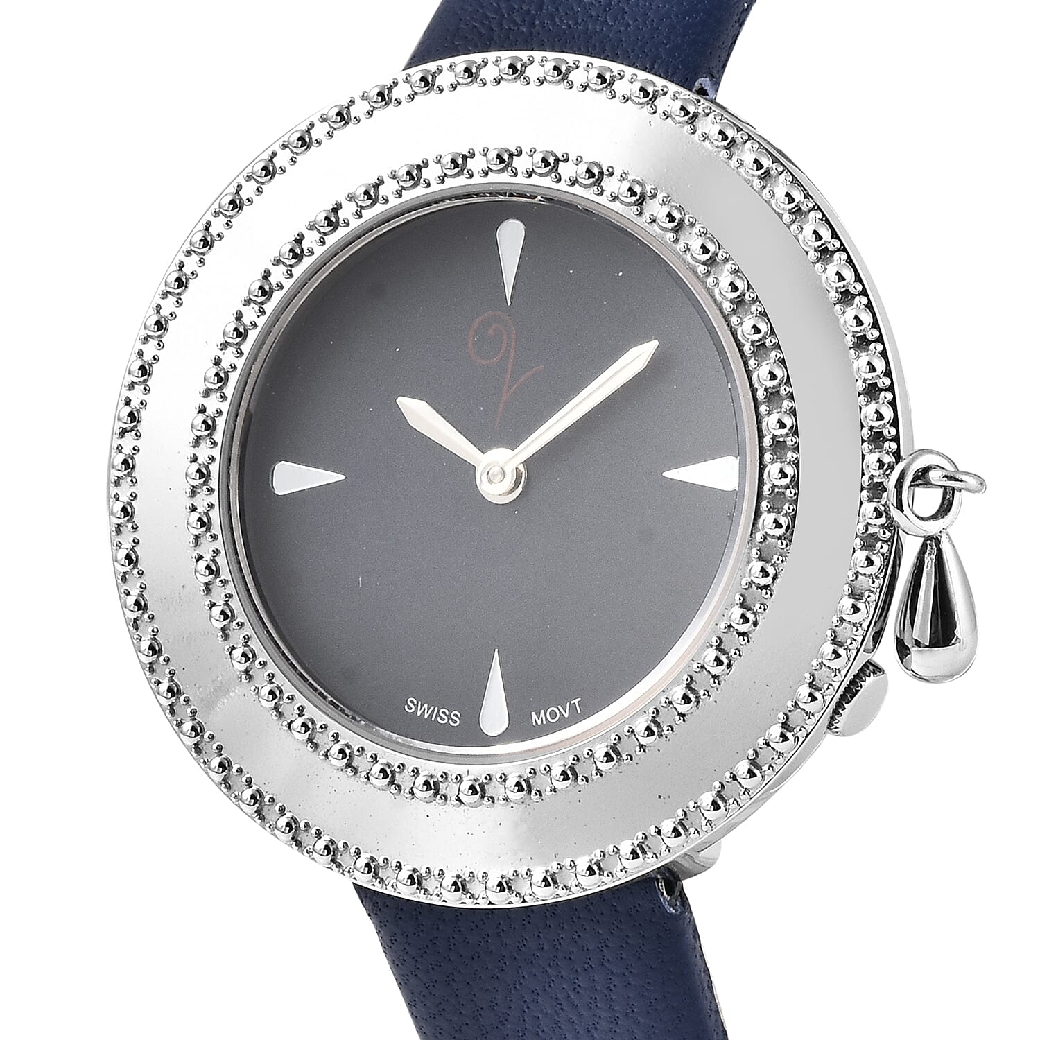 Lucy Q Swiss Movement 5 ATM Water Resistent Watch with Charm with Blue Strap in Stainless Steel