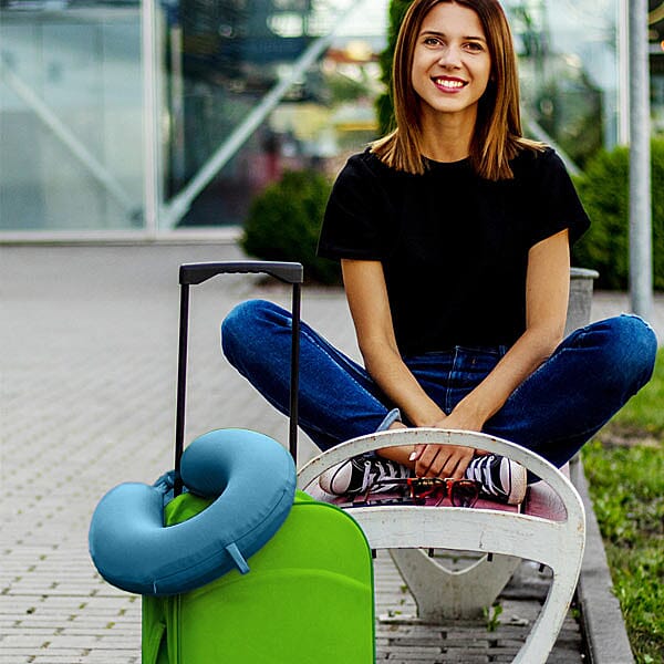 Stylish and Comfortable Memory Foam Ergonomic Neck Pillow with Snap Closure - Teal