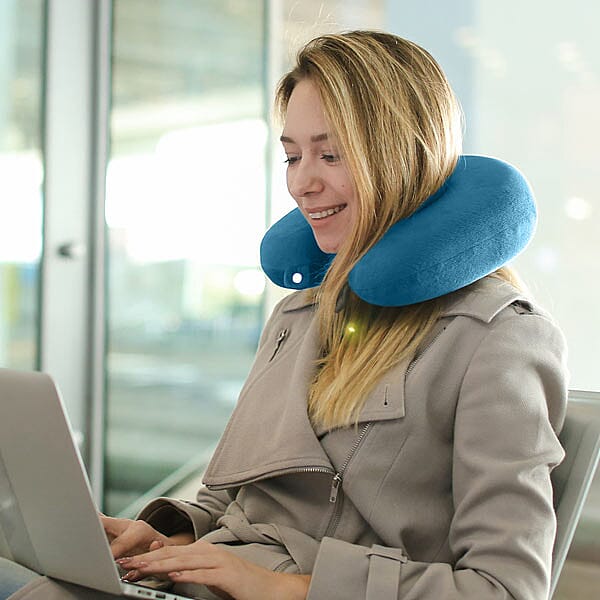 Stylish and Comfortable Memory Foam Ergonomic Neck Pillow with Snap Closure - Teal