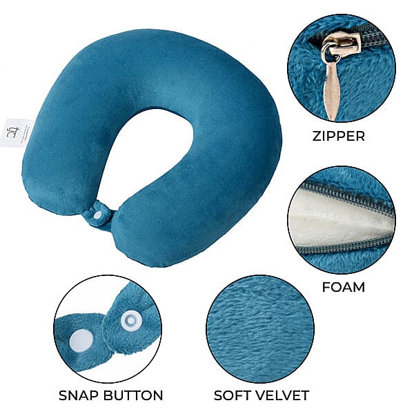 Stylish and Comfortable Memory Foam Ergonomic Neck Pillow with Snap Closure - Teal