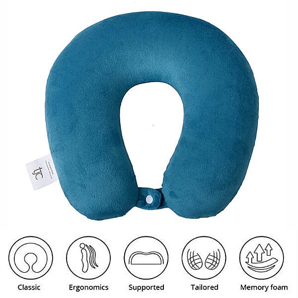 Stylish and Comfortable Memory Foam Ergonomic Neck Pillow with Snap Closure - Teal