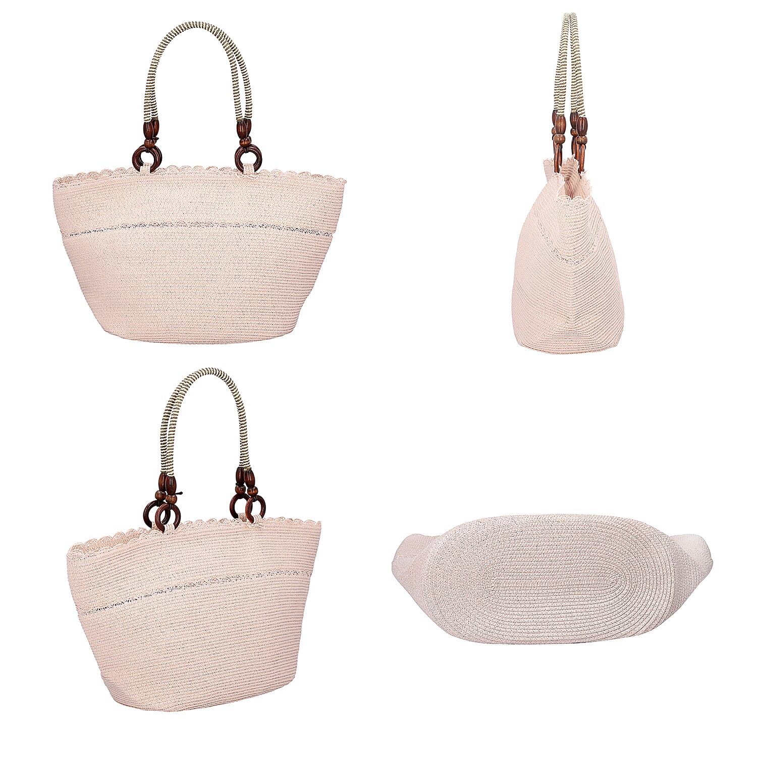 2 Piece Set - Handbag with Matching Hat Tote Bag and Zipper Closure (Size 48x30x17 Cm) - Dusty Pink