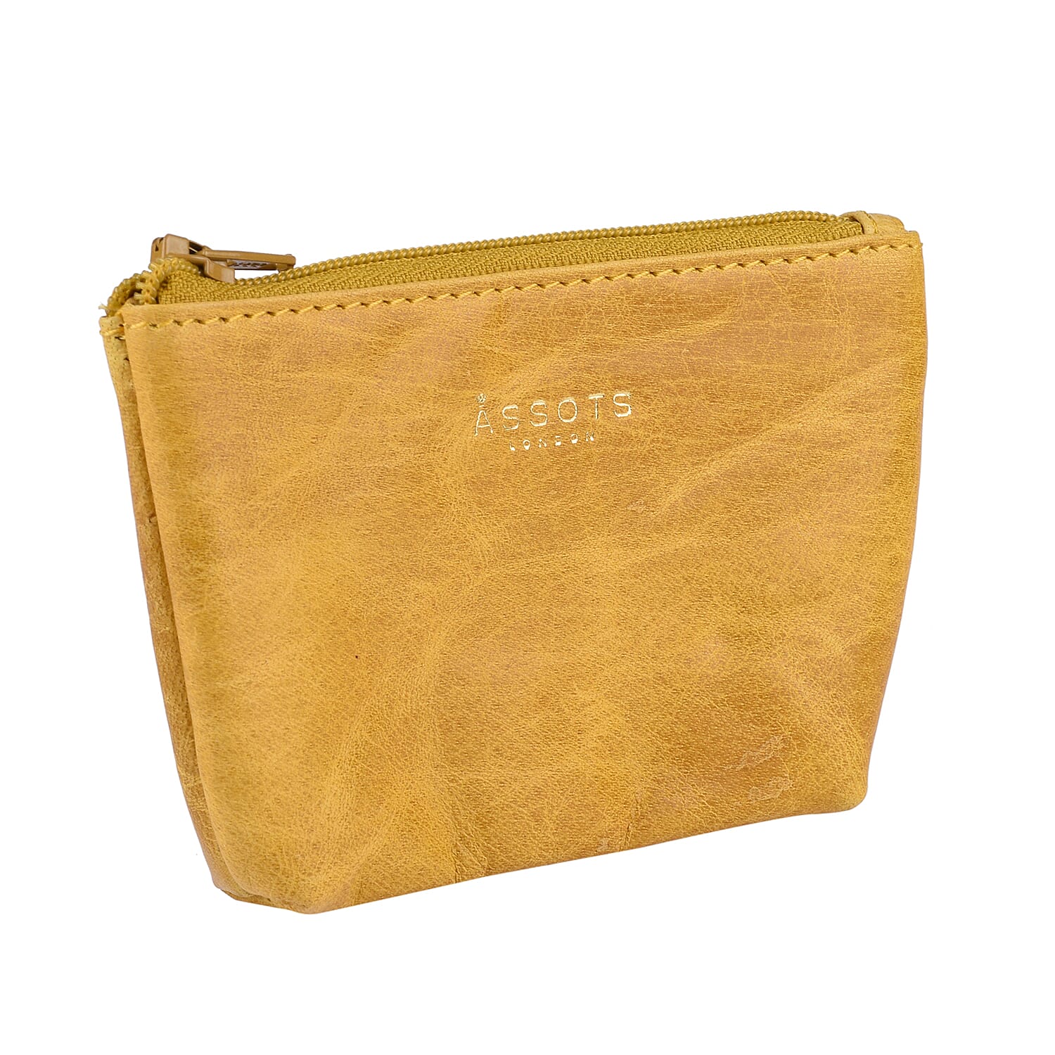 Assots London Diana 100% Genuine Leather Zip Top Coin Purse in Yellow (Size 11x2x8cm)