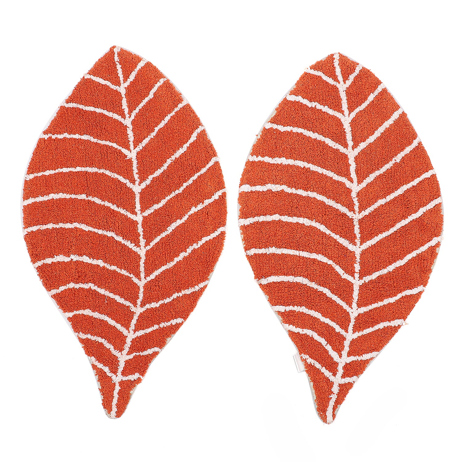 Set of 2 -100% Cotton Leaf Shape Mat (Size 75x45 Cm) - Orange and White