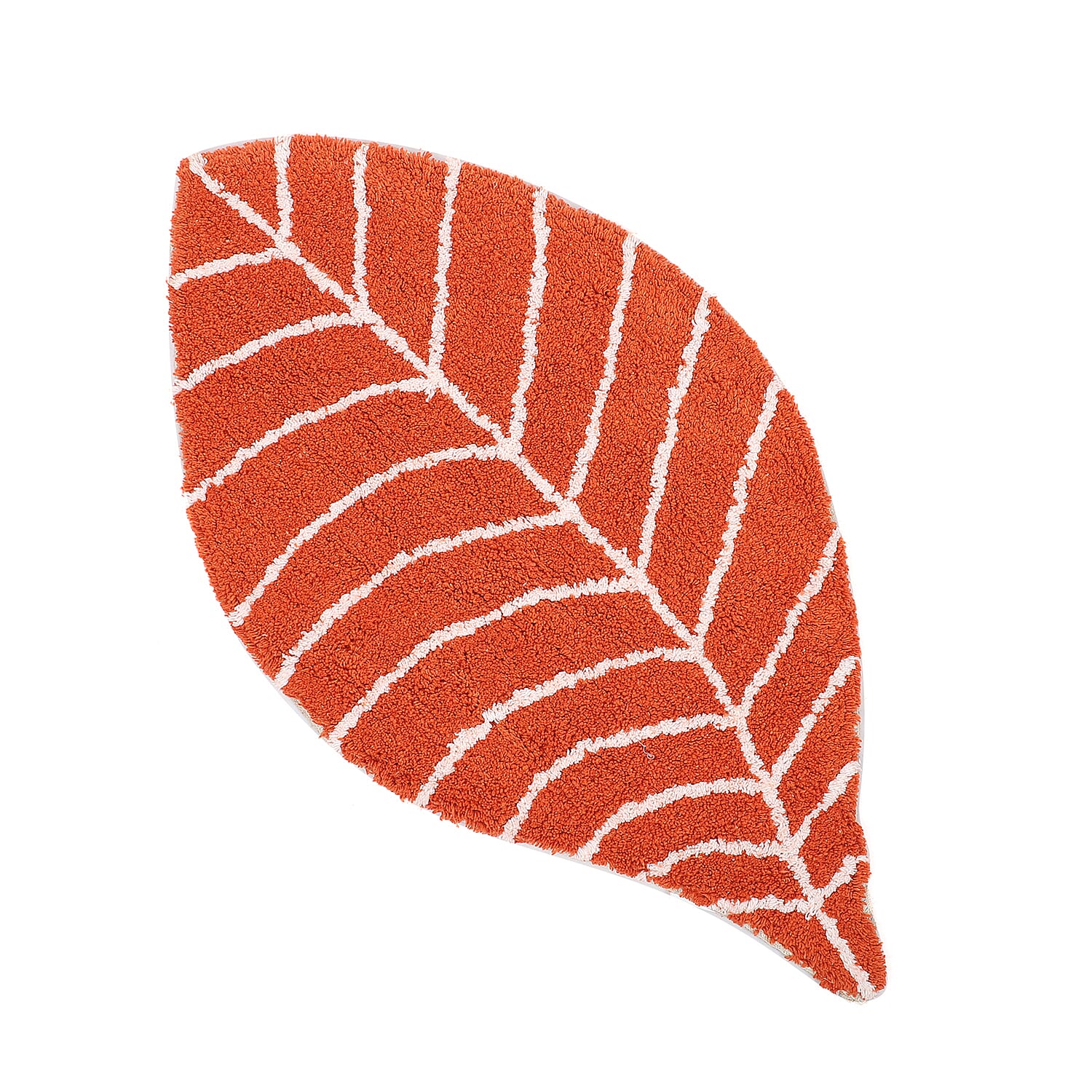 Set of 2 -100% Cotton Leaf Shape Mat (Size 75x45 Cm) - Orange and White