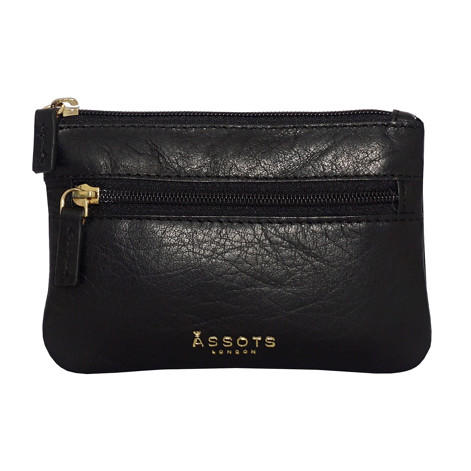 Assots London Mary 100% Genuine Leather Zip Top Coin Purse in Black (Size 12.5x8.5cm)