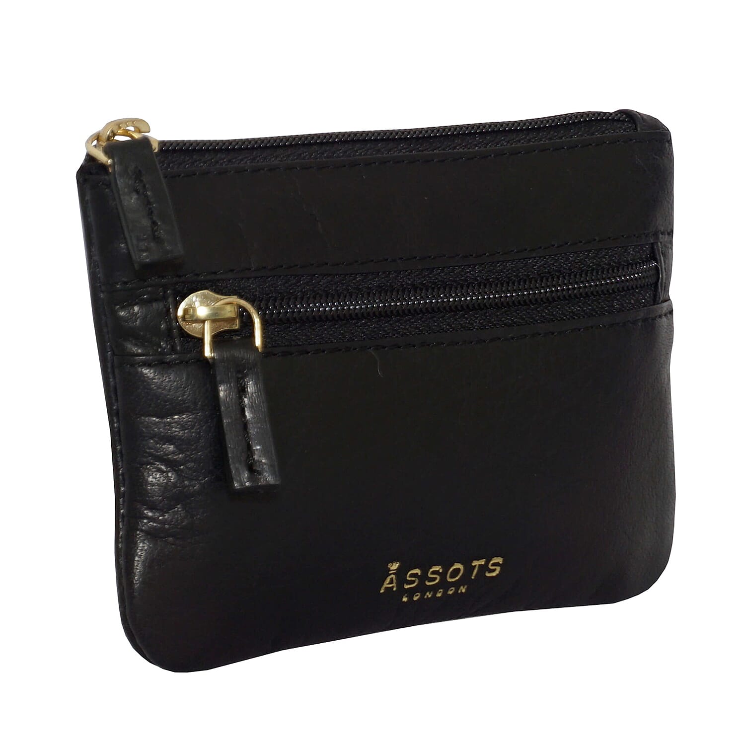 Assots London Mary 100% Genuine Leather Zip Top Coin Purse in Black (Size 12.5x8.5cm)