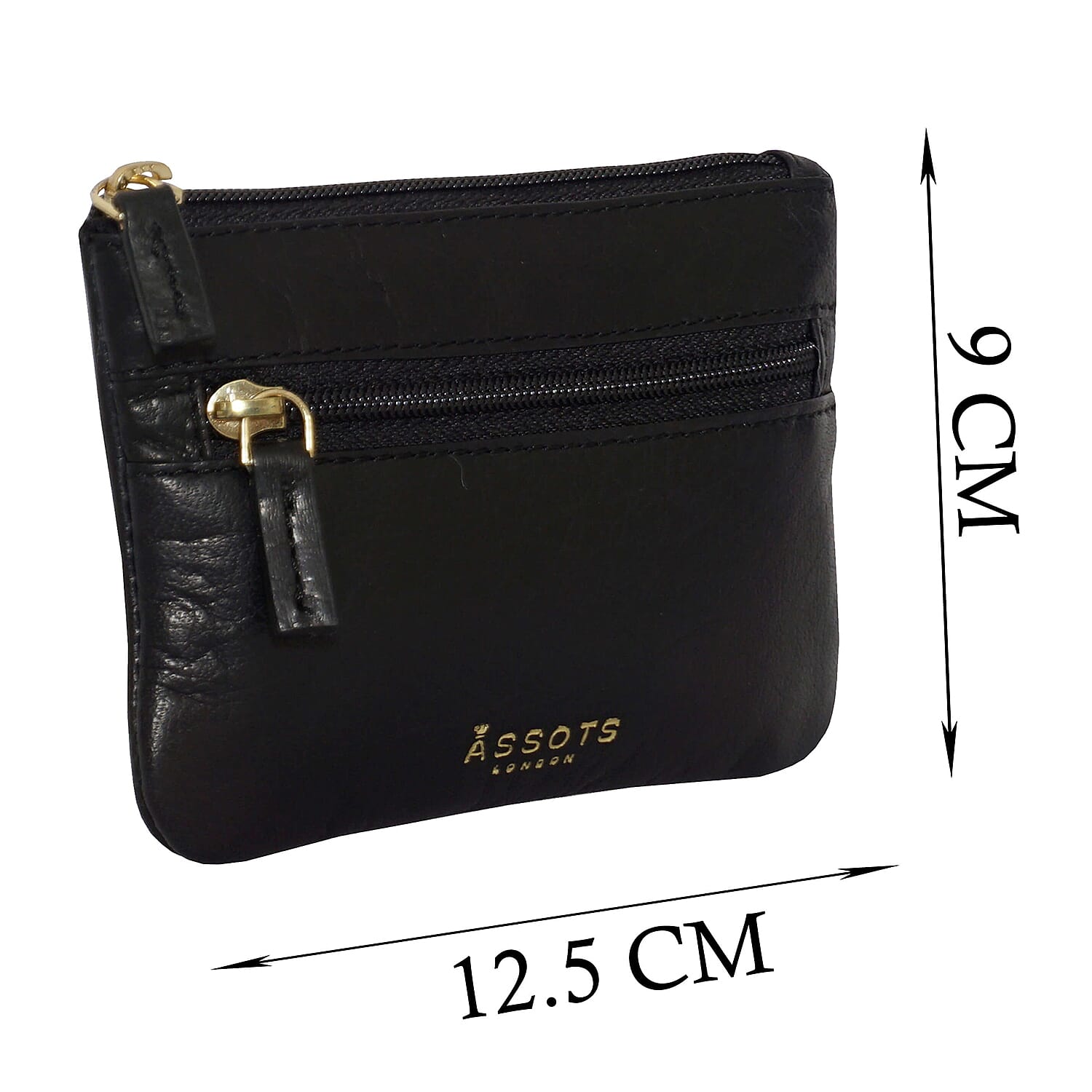 Assots London Mary 100% Genuine Leather Zip Top Coin Purse in Black (Size 12.5x8.5cm)