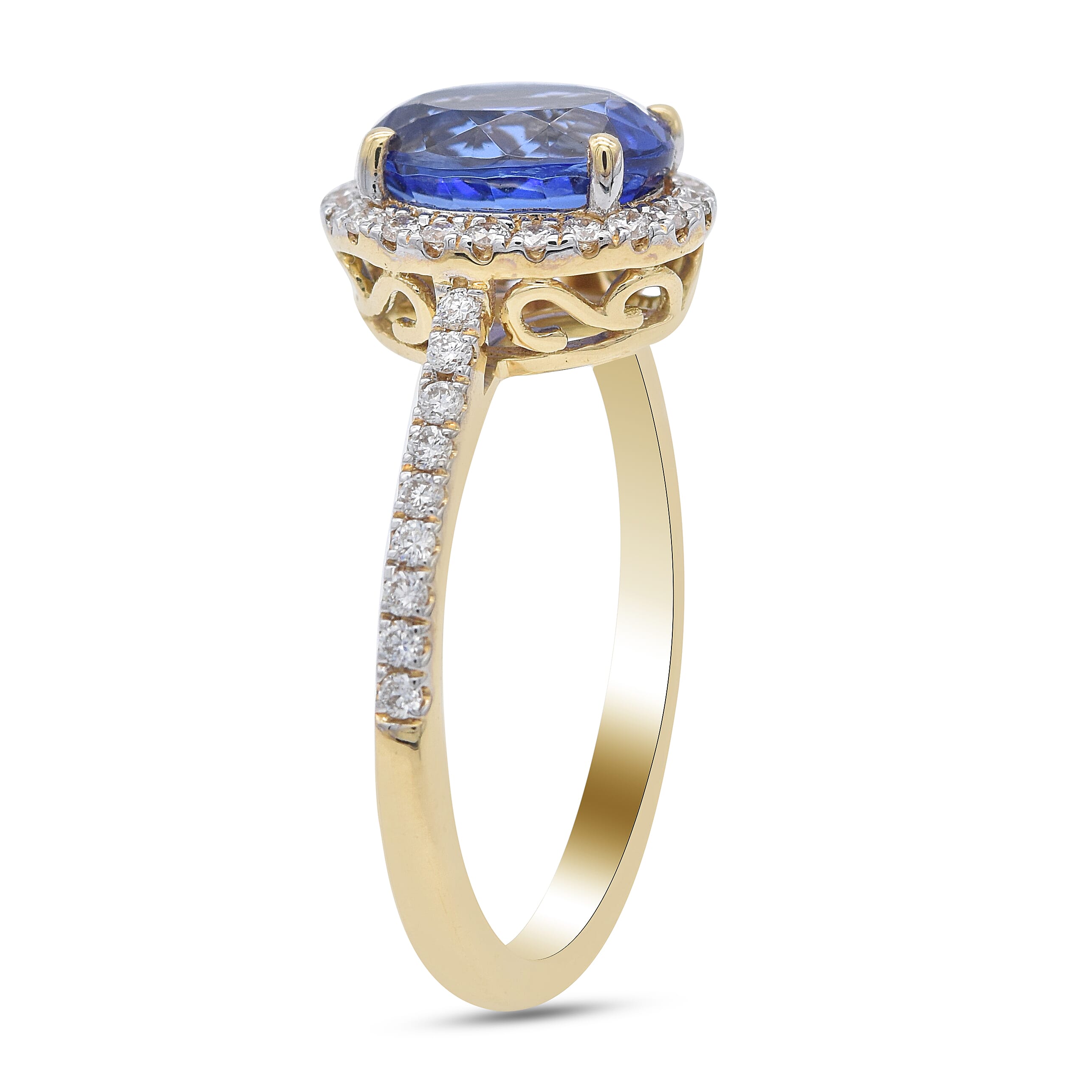 ILIANA 18K Yellow Gold AAA Tanzanite and Diamond (SI/G-H) Ring 2.29 Ct, Gold wt. 3.28 Gms