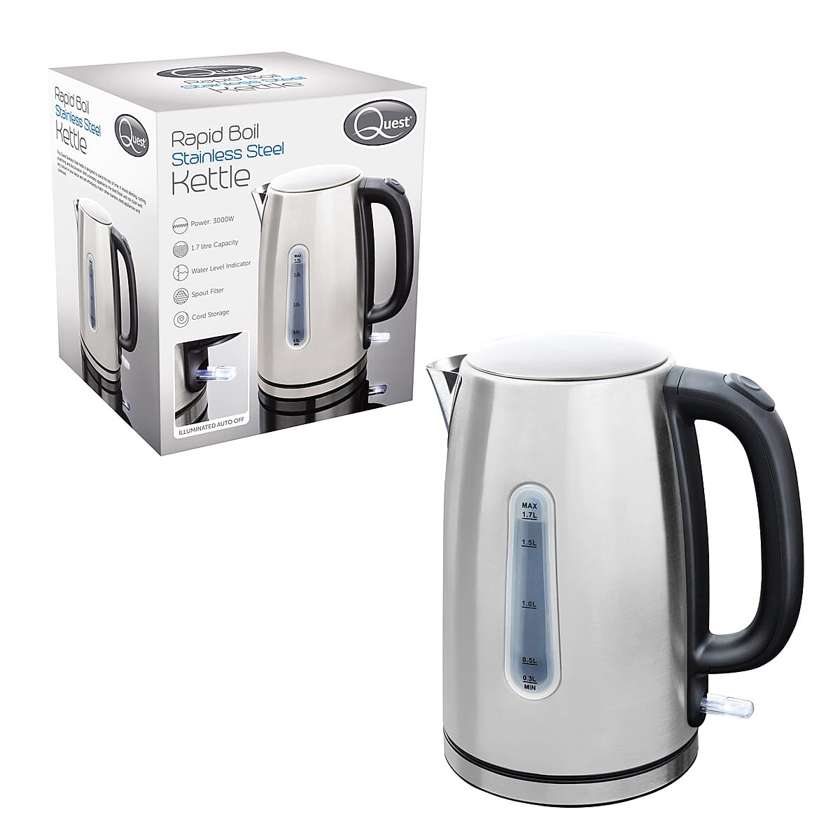 Rapid Boil Kettle 1.7L With Full Stainless Steel Lid and Base