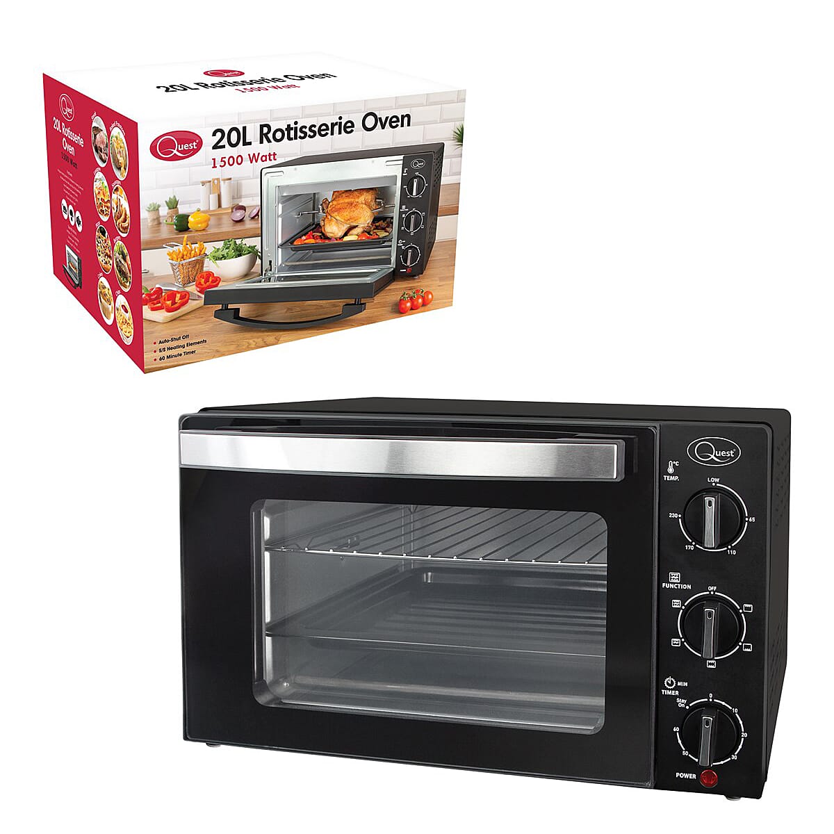 20L Multi-Function Black Oven - Grill, Bake, Toast, Rotisserie