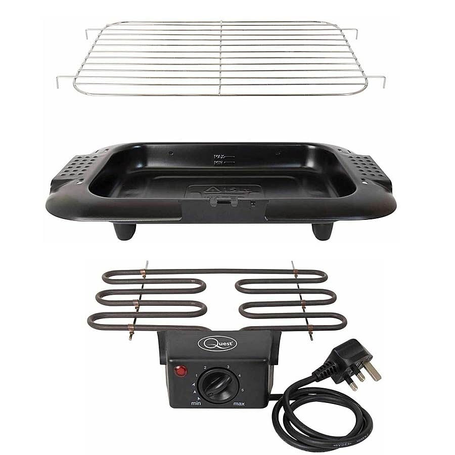 Electric BBQ Grill with Water Filled Drip Tray for Reduced Smoke and Odour and Adjustable Temperature Dial