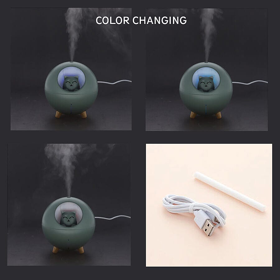 The Fifth Season - Cute Planet Cat Humidifier with 10ml Jasmine Fragrance Oil and Colour Changing LED Light - Green