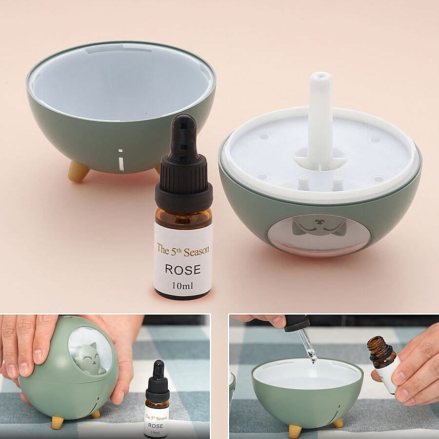 The Fifth Season - Cute Planet Cat Humidifier with 10ml Jasmine Fragrance Oil and Colour Changing LED Light - Green