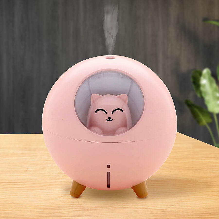 The Fifth Season - Cute Planet Cat Humidifier with 10ml Rose Fragrance Oil and Colour Changing LED Light - Pink