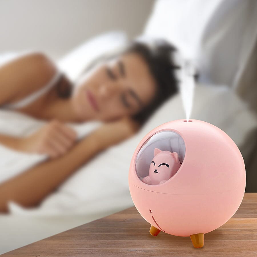 The Fifth Season - Cute Planet Cat Humidifier with 10ml Rose Fragrance Oil and Colour Changing LED Light - Pink