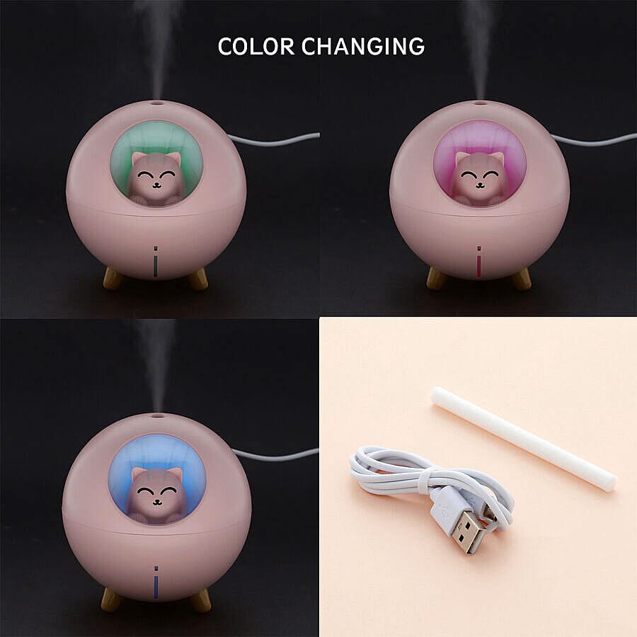 The Fifth Season - Cute Planet Cat Humidifier with 10ml Rose Fragrance Oil and Colour Changing LED Light - Pink