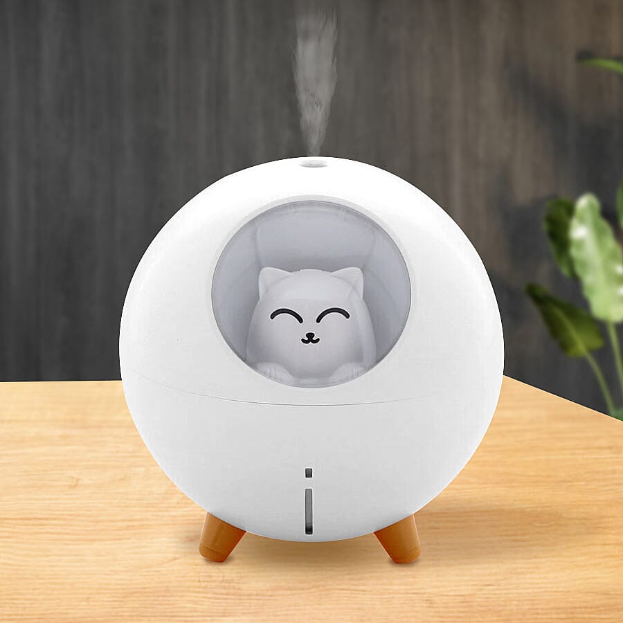 The Fifth Season - Cute Planet Cat Humidifier with 10ml Lavender Fragrance Oil and Colour Changing LED Light - White