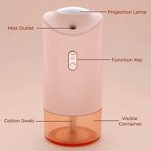 The Five Season - On - Board Projection Lamp Humidifier with Rose Fragrance Oil and Night Light with Colour - Pink