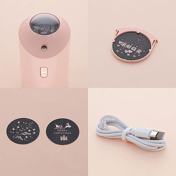 The Five Season - On - Board Projection Lamp Humidifier with Rose Fragrance Oil and Night Light with Colour - Pink
