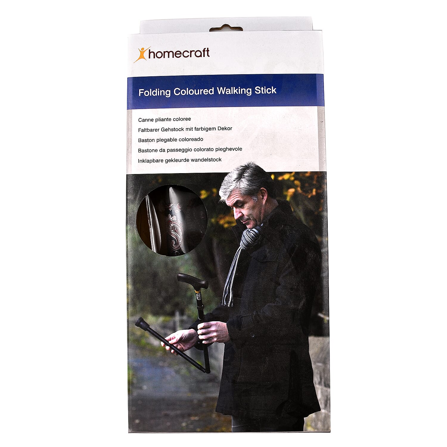 Homecraft Folding Coloured Walking Stick (Extendable 88cm) - Paisley