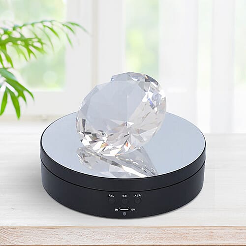 Rotating Display Stand with Black & Transparent Colour Crystal Glass (3xAAA Battery not Included) (Size 13x3.5cm)