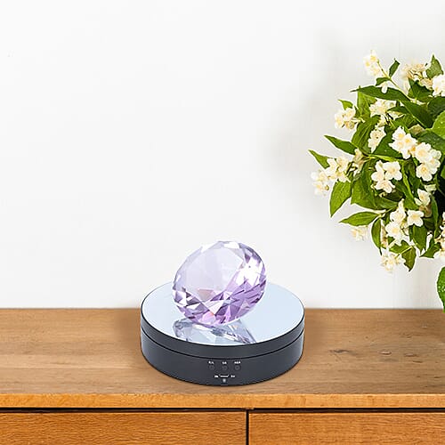 Rotating Display Stand with Black & Amethyst Colour Crystal Glass (3xAAA Battery not Included) (Size 13x3.5cm)