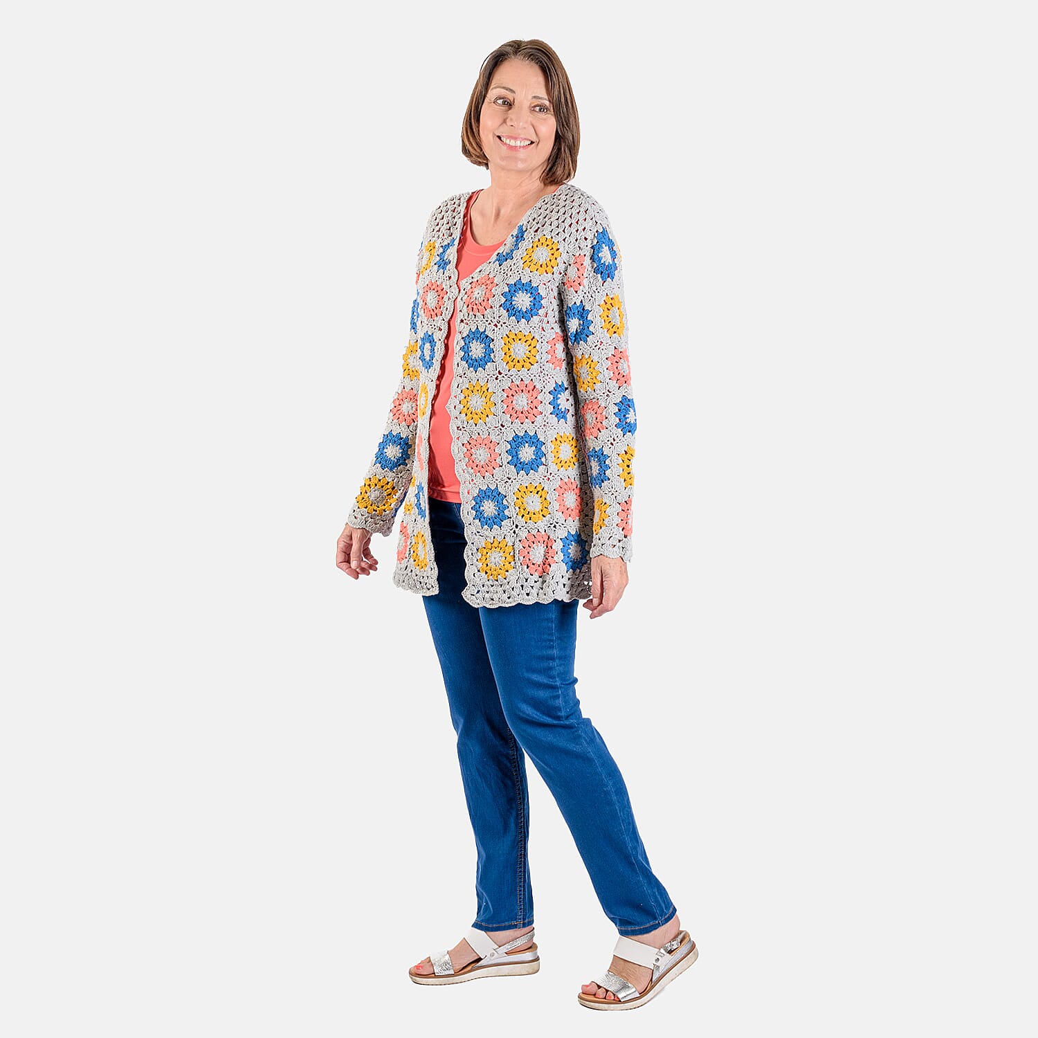 Bali Collection Cotton Hand Crochet Cardigan - White and Multi