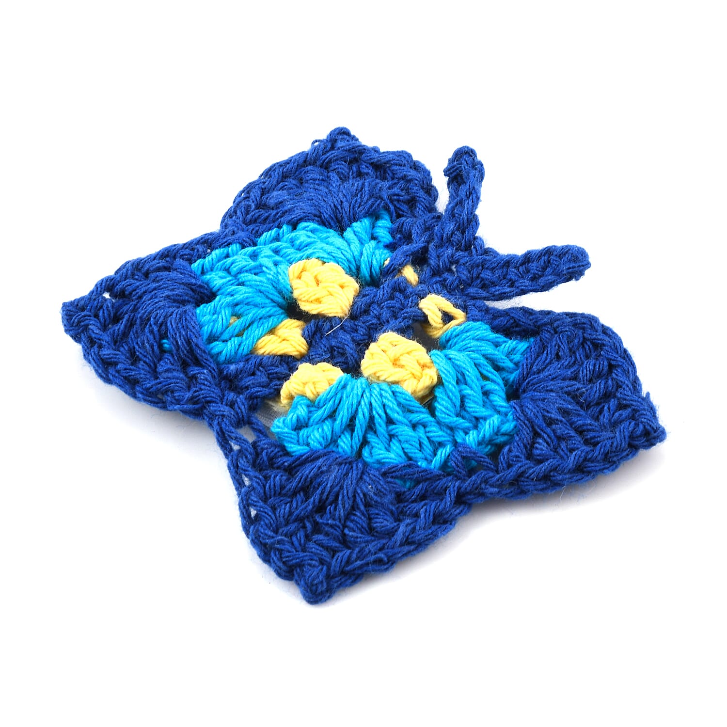 Bali Collection Cotton Hand Butterfly Pattern Crochet Brooch - Blue