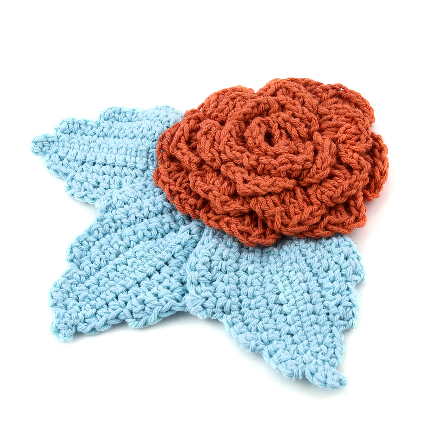 Bali Collection - 100% Cotton Hand Floral and Leaves Pattern Crochet Brooch - Mint Green and Orange