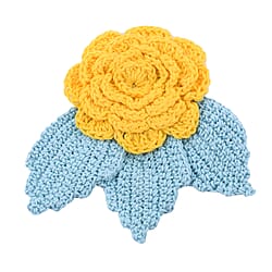 Bali Collection - 100% Cotton Hand Floral and Leaves Pattern Crochet Brooch - Mint Green and Orange