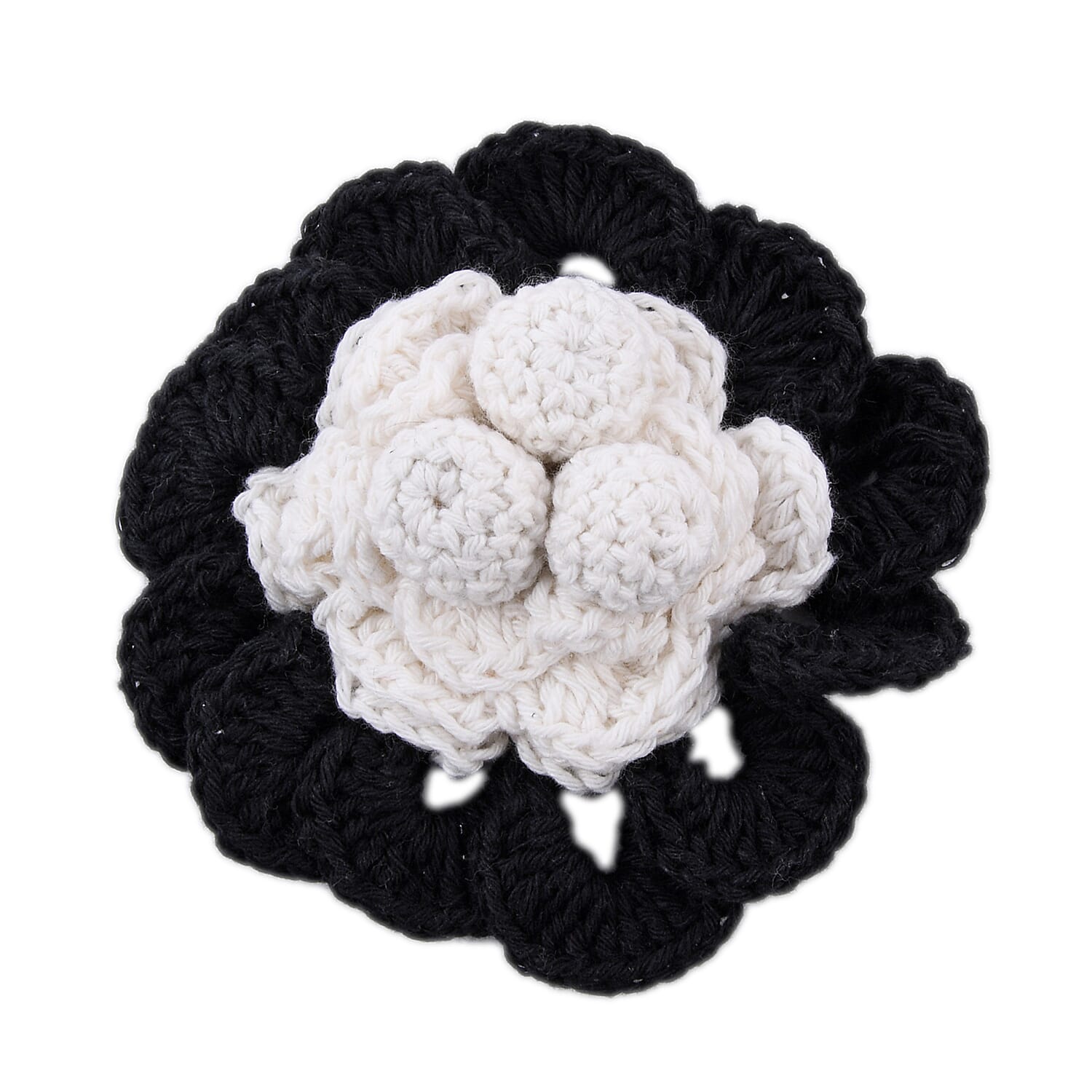 Bali Collection - 100% Cotton Floral Pattern Crochet Brooch - Black and White