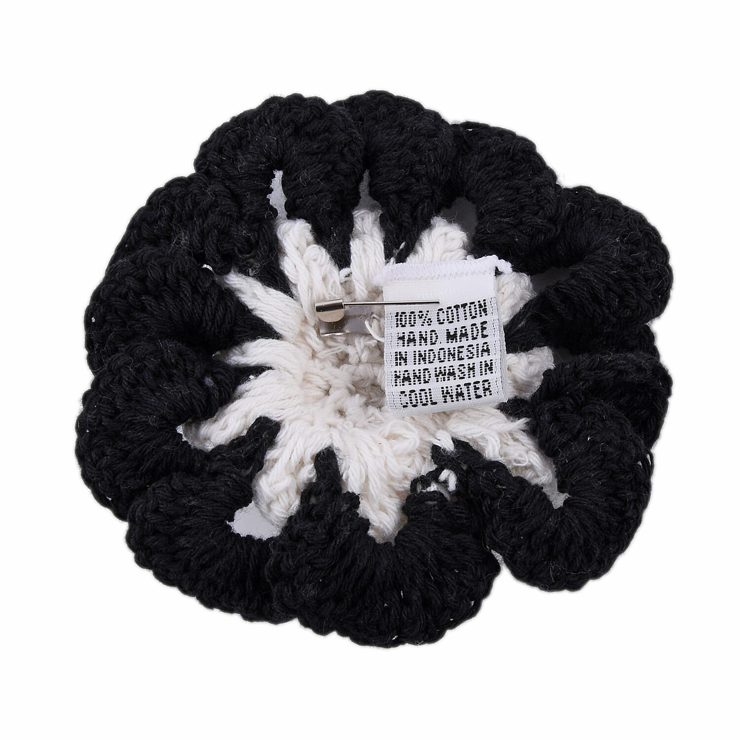 Bali Collection - 100% Cotton Floral Pattern Crochet Brooch - Black and White