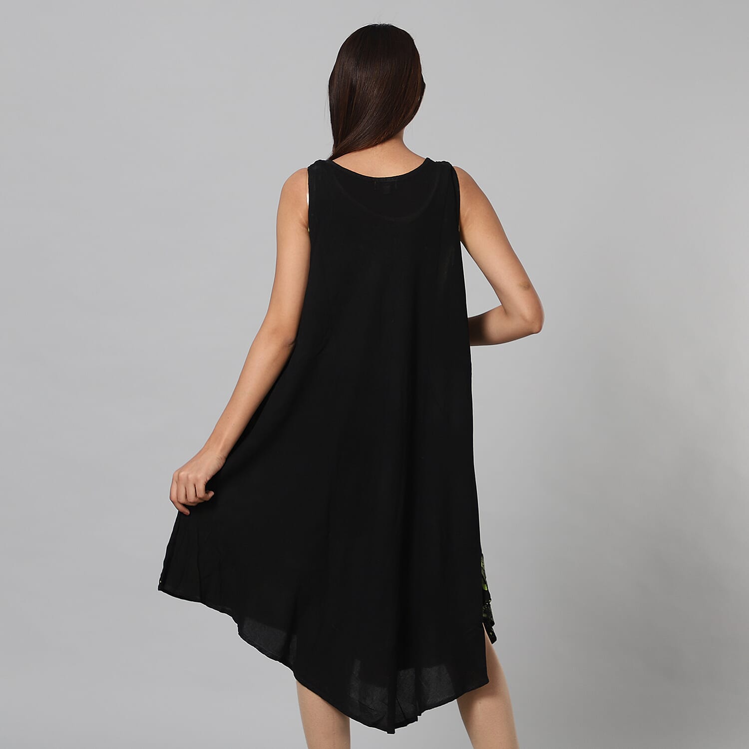 100% Viscose Tree Pattern Tie Dye Palm Women Dress (One Size 8-20) - Black