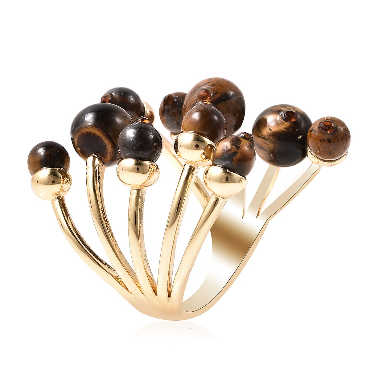 Yellow Tigers Eye Ring in Gold Tone 6.0 Ct