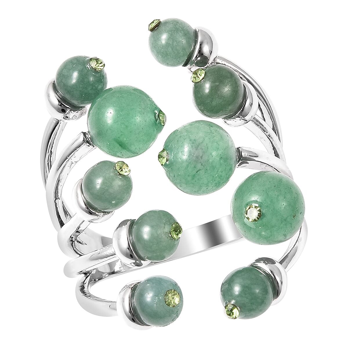 Green Aventurine Ring in Silver Tone 3.0 Ct