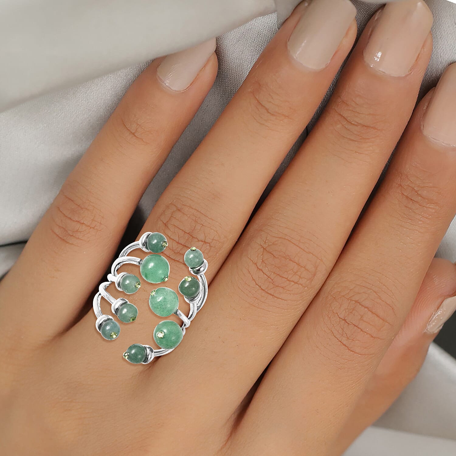 Green Aventurine Ring in Silver Tone 3.0 Ct