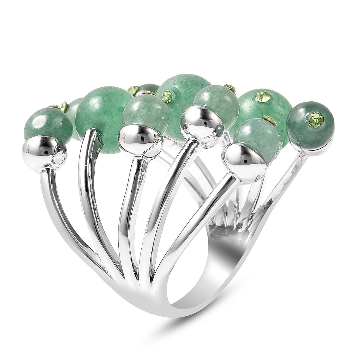 Green Aventurine Ring in Silver Tone 3.0 Ct