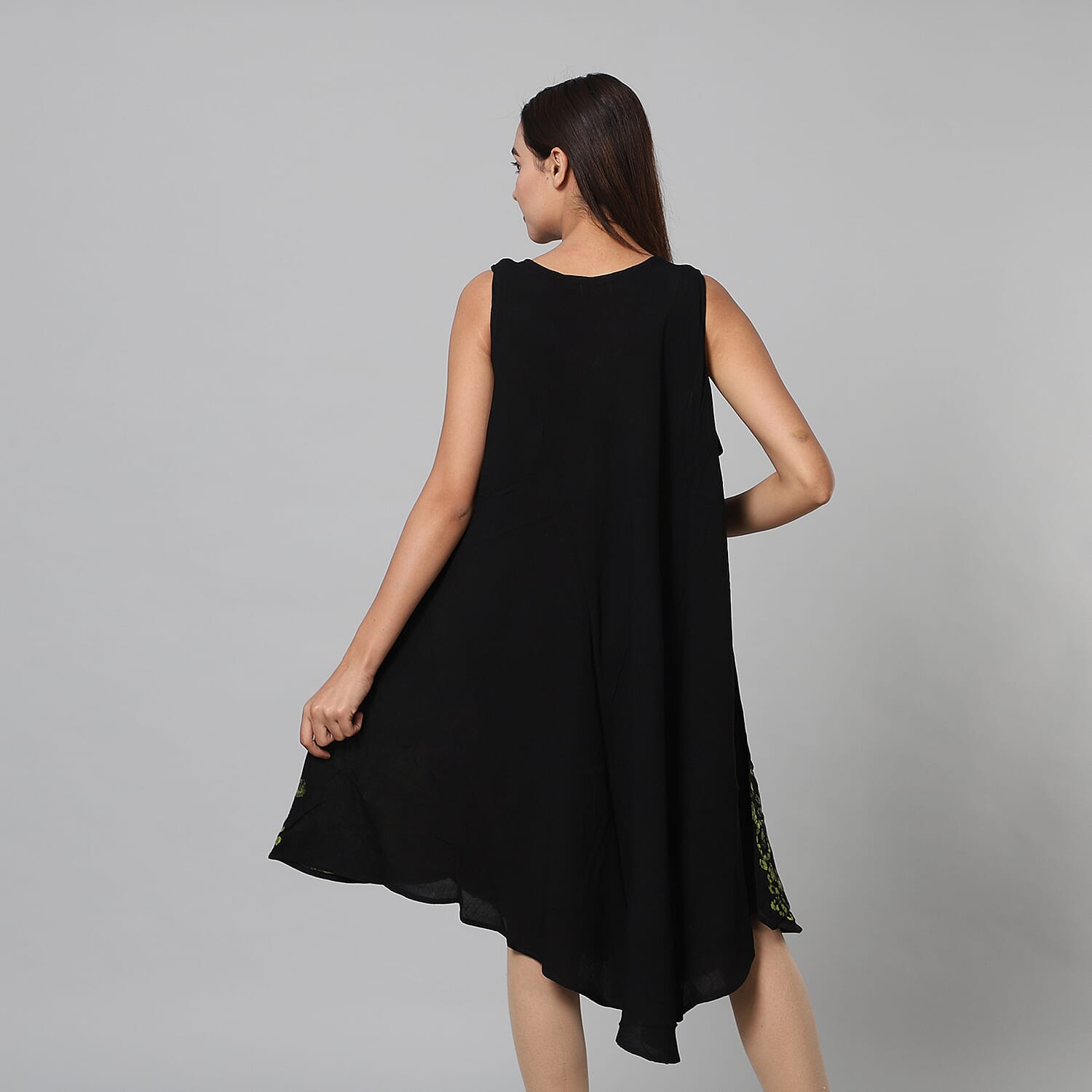 100% Viscose Tie Dye Paisley Pattern Womens Dress (One Size 8-20) - Black