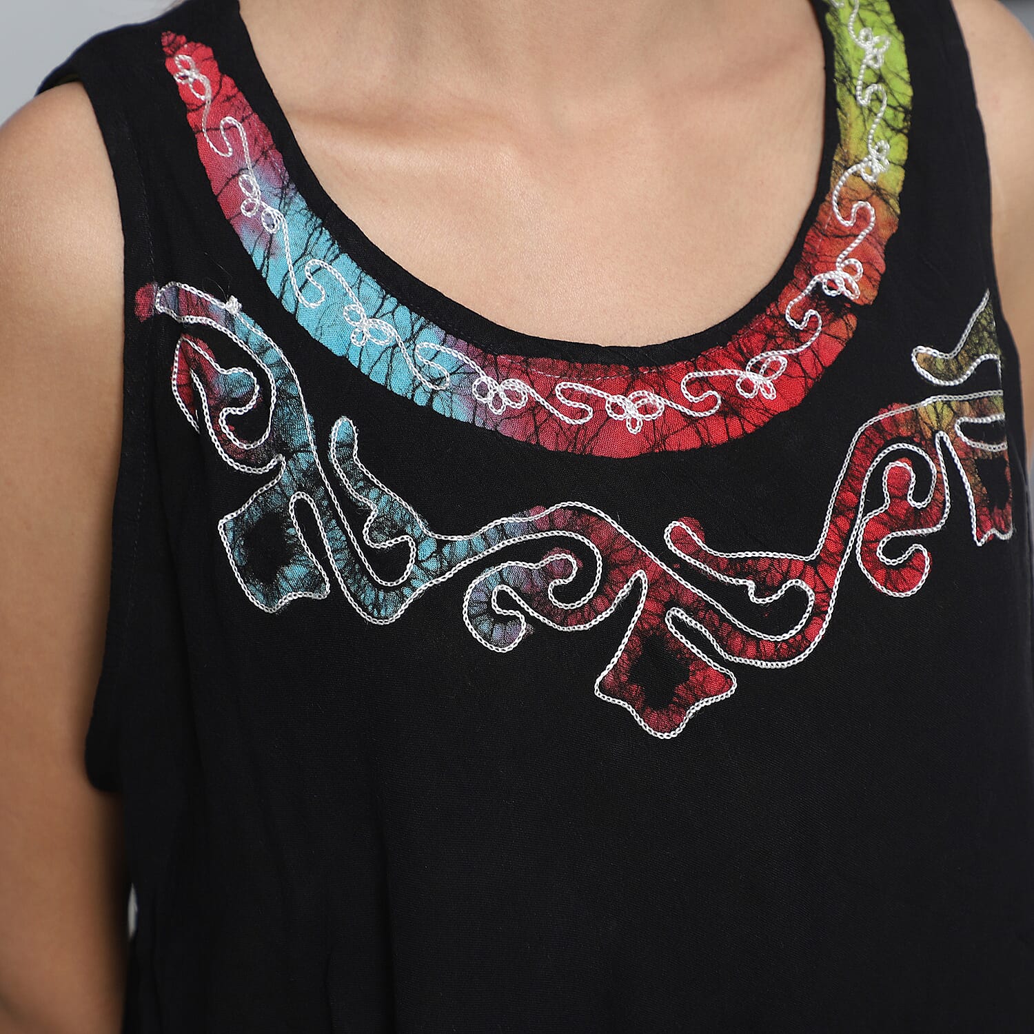 100% Viscose Tie Dye Paisley Pattern Womens Dress (One Size 8-20) - Black