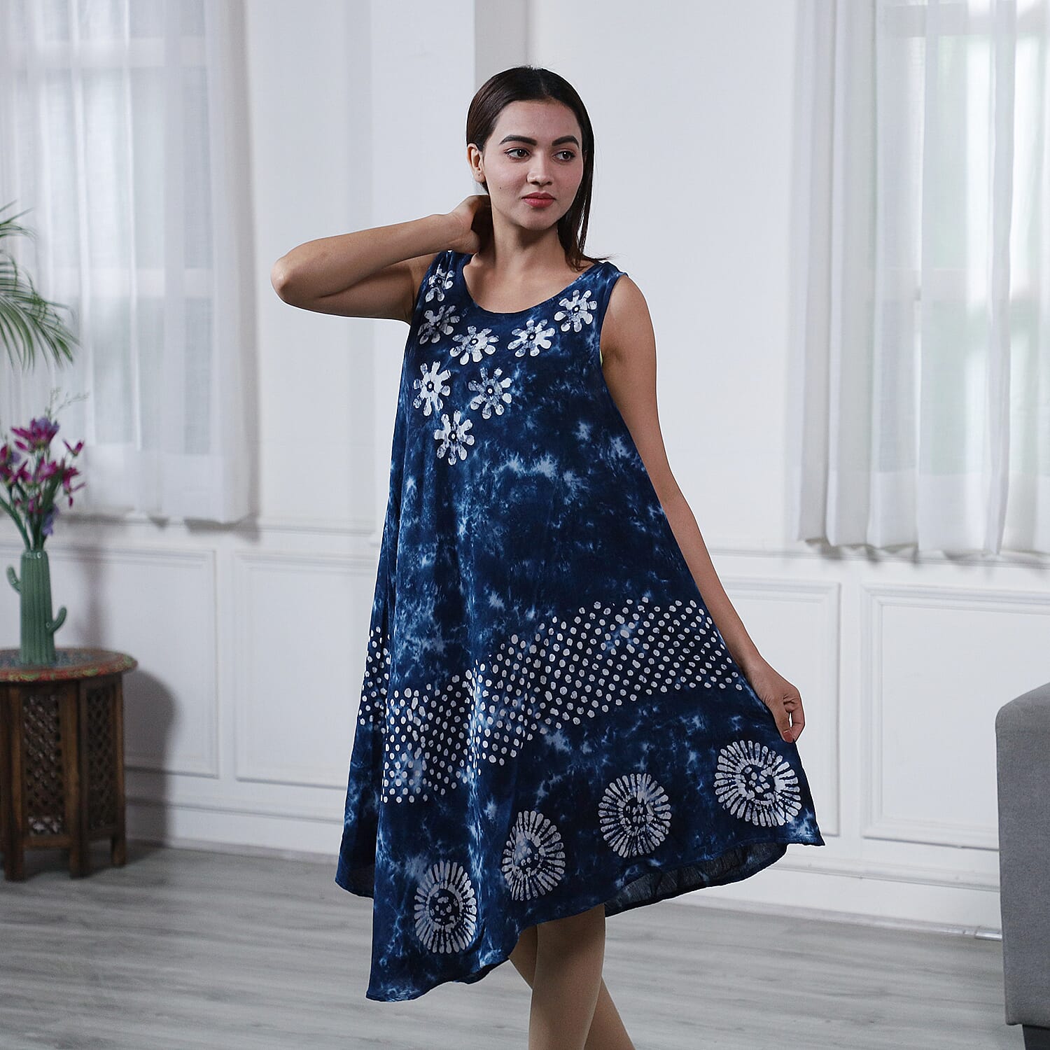 Tie Dye Umbrella Dress in Blue Size upto 18 Length 120cm/47in