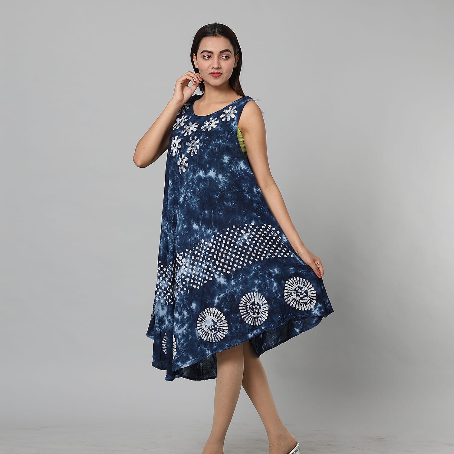 Tie Dye Umbrella Dress in Blue Size upto 18 Length 120cm/47in