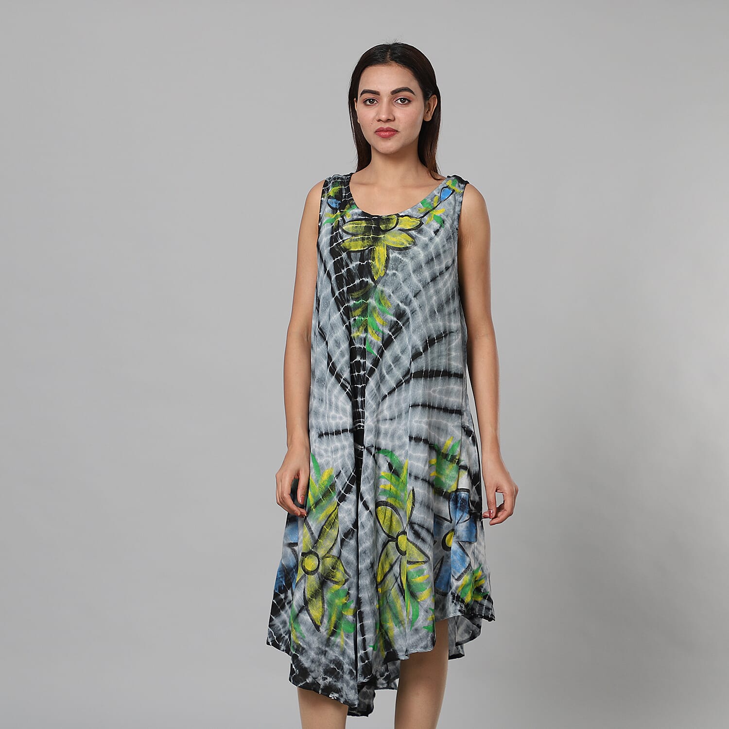 Tie & Dye Umbrella Dress in Grey and Black (Size upto 20)  Length - 120cm/47in