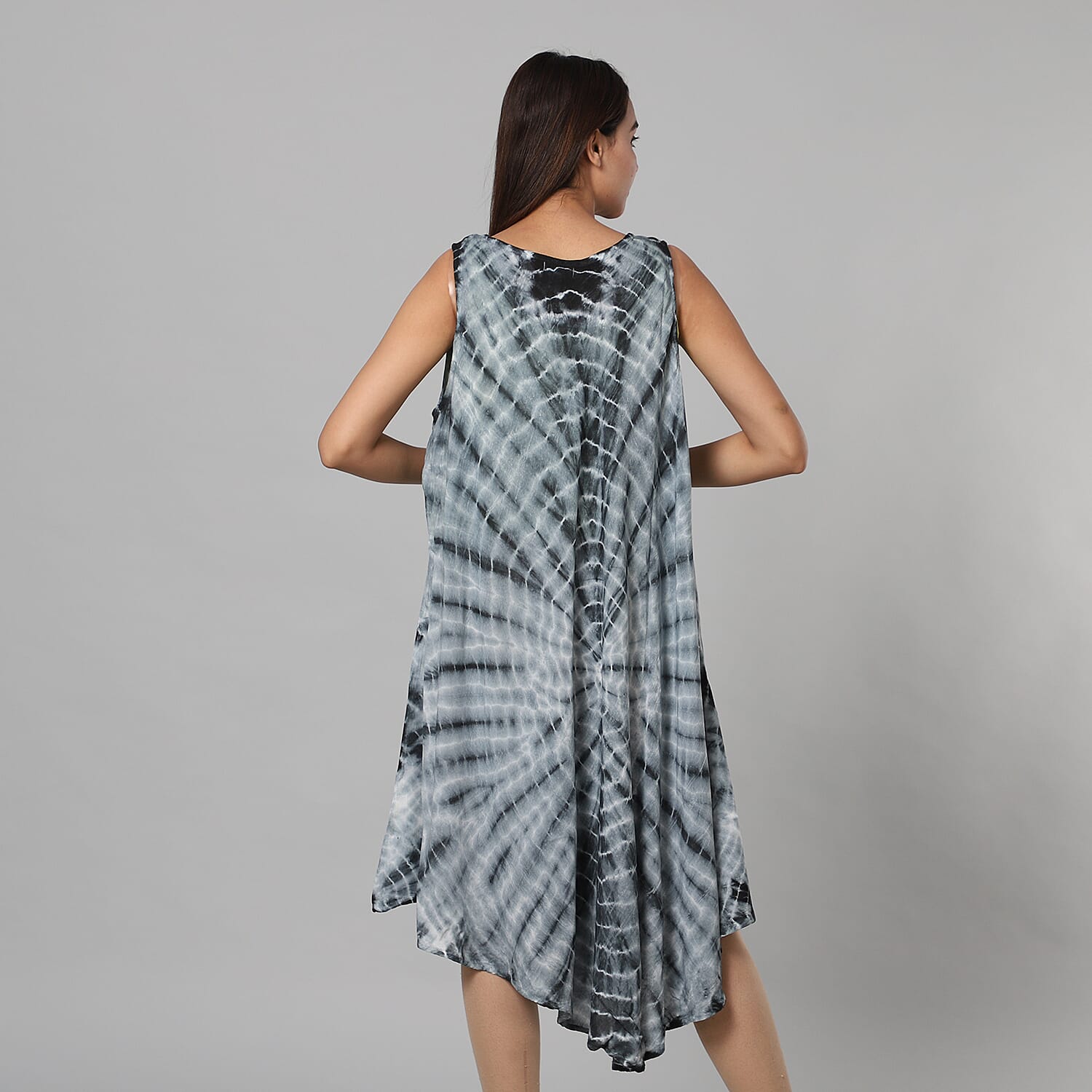 Tie & Dye Umbrella Dress in Grey and Black (Size upto 20)  Length - 120cm/47in
